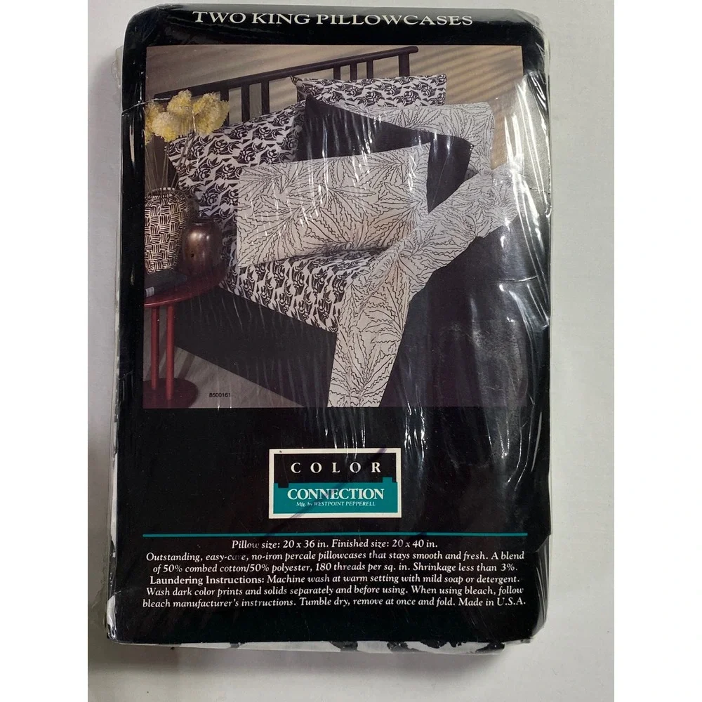 Vintage Color Connection WestPoint Pepperell King Pillowcases‎ Black White 2pk